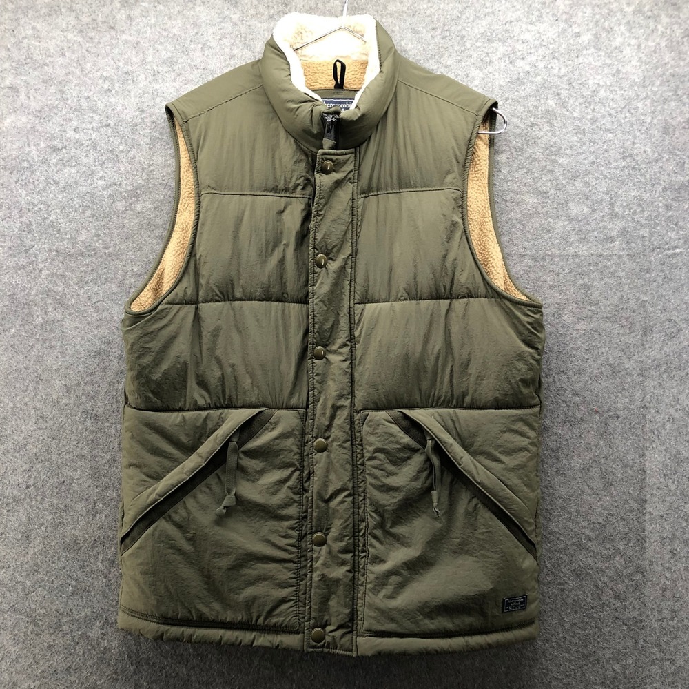 Abercrombie & Fitch Olive Green Puffer Vest Mens M Sherpa Lined Utility Quilted
